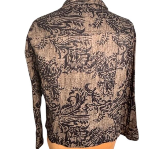 Chicos Silver/Navy Paisley Print Linen Blend Jean Jacket Size 2 - Picture 3 of 7
